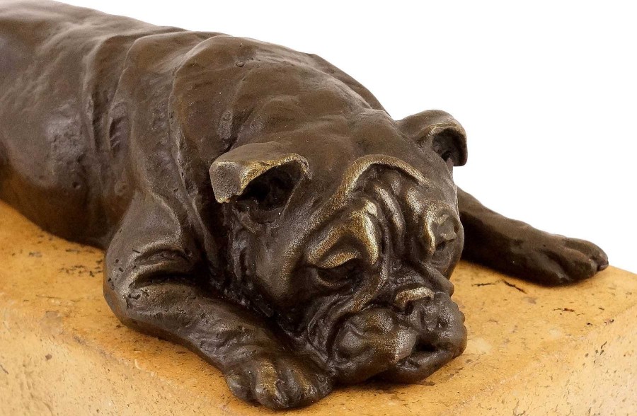 Kunst & Ambiente Britische Bulldogge In Bronze Auf Gelbem Natursteinsockel Online