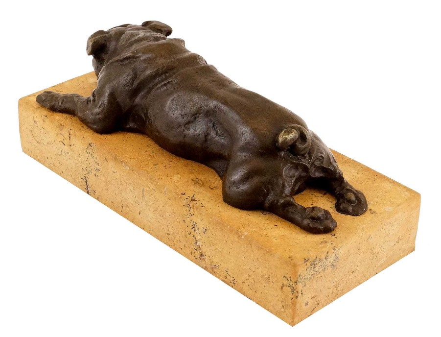 Kunst & Ambiente Britische Bulldogge In Bronze Auf Gelbem Natursteinsockel Hot