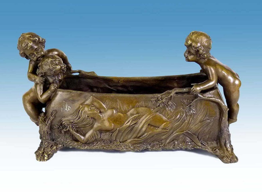 Miguel Fernando Lopez (Milo) Prachtvolle Bronze Jugendstil Zierschale Mit Putten - Signiert Milo Best