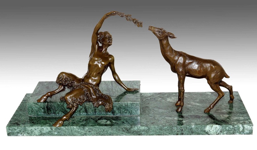 Kunst & Ambiente Wiener Bronze - Satyr Lockt Reh - Sign. Bouraine - 100 % Bronze Wholesale