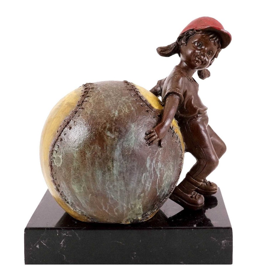 Martin Klein Bronzefigur - Madchen Mit Baseball - Sign. Martin Klein Best