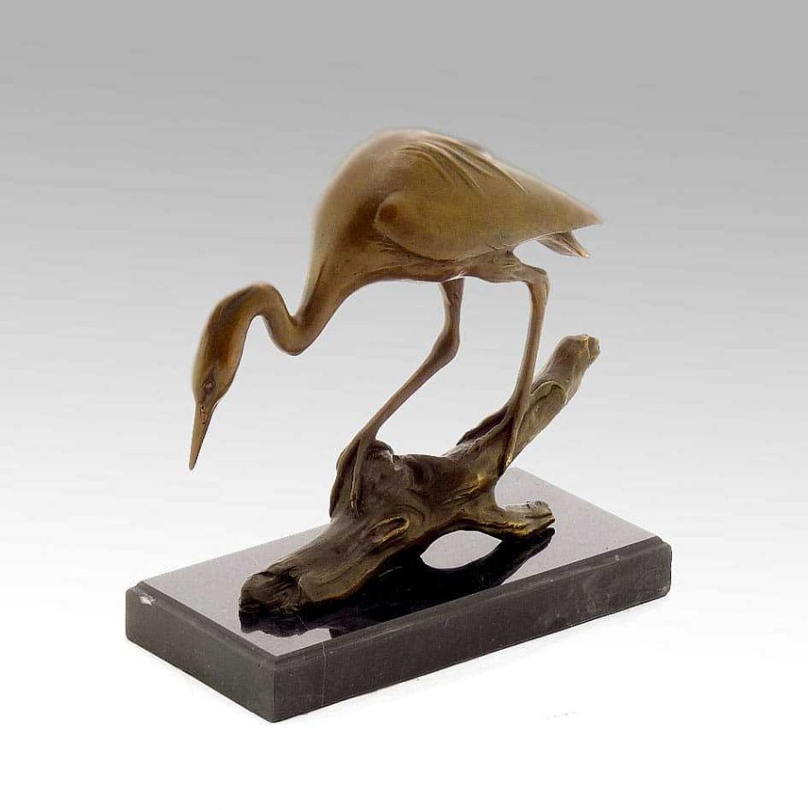 Miguel Fernando Lopez (Milo) Tierskulptur - Vogel / Reiher Auf Ast In Bronze Signiert Milo New