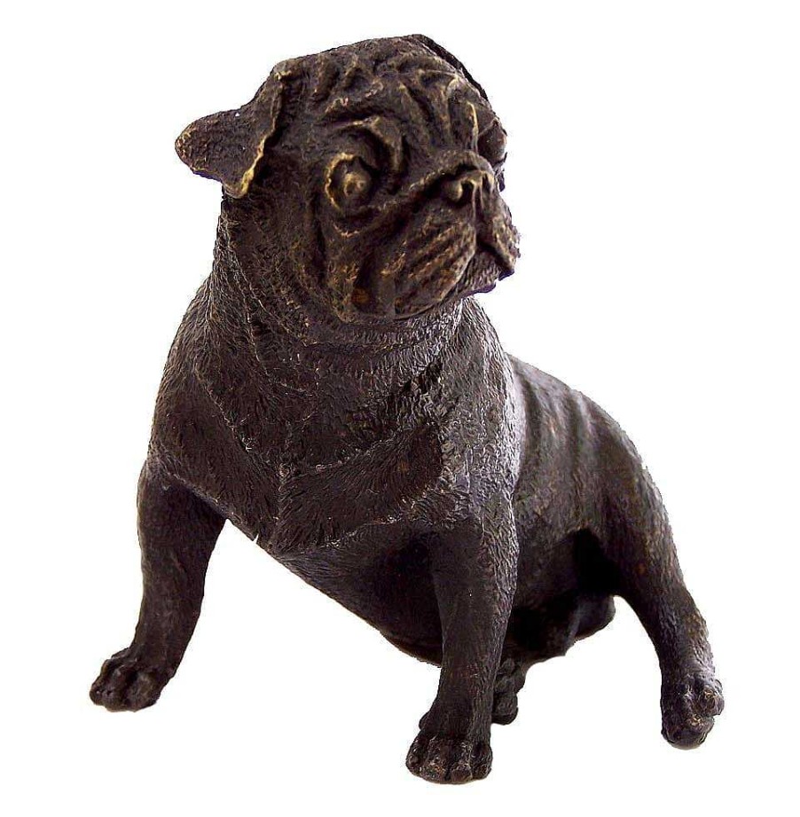 Kunst & Ambiente Kleiner Sitzender Mops - Tierskulptur - Wiener Bronze - Hunde Bronzefigur Online