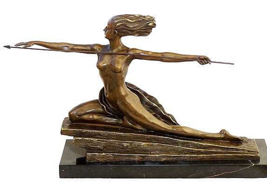 Kunst & Ambiente Art Deco Bronze Amazone Auf Marmorsockel Signiert M.Bouraine New