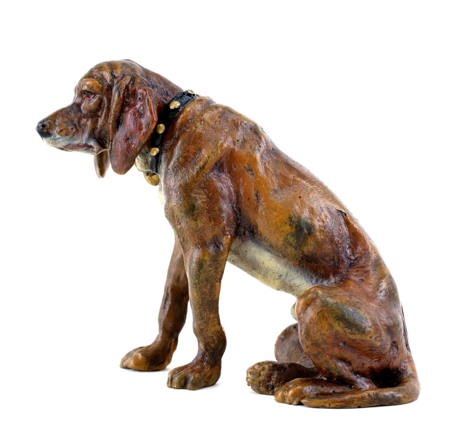 Franz Bergmann Wiener Bronze Hund - Sitzender Jagdhund - Hundeskulptur - Gest. Bergmann Best