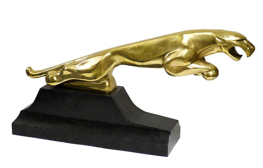 Kunst & Ambiente Xxl Jaguar Kuhlerfigur In Bronze - Der Leaper - Auf Marmorsockel Clearance