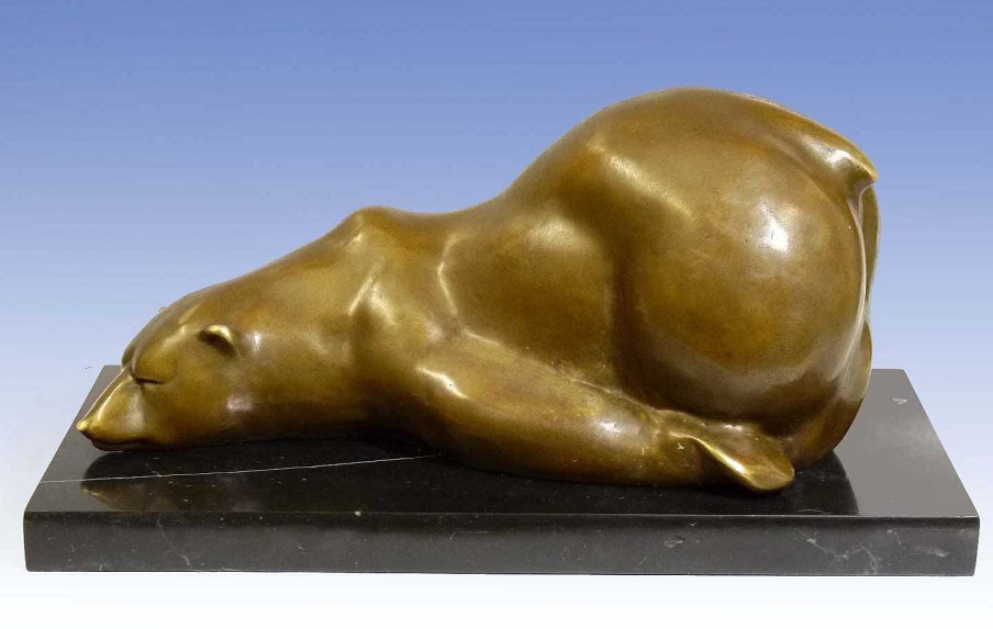 Kunst & Ambiente Grose Bronzefigur - Tierskulptur - Ruhender Eisbar - Auf Marmorsockel Online