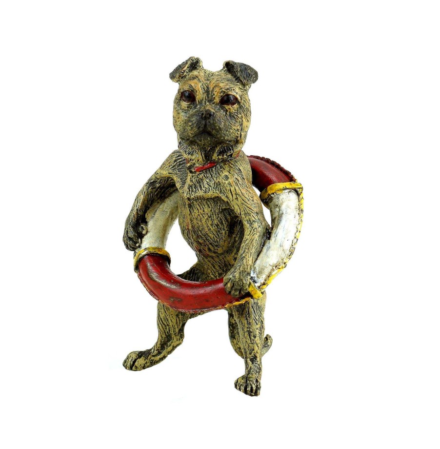 Franz Bergmann Mops Mit Rettungsring - Wiener Bronze - Gestempelt - Hundefigur Best