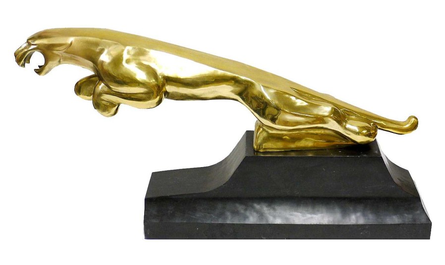 Kunst & Ambiente Xxl Jaguar Kuhlerfigur In Bronze - Der Leaper - Auf Marmorsockel Best