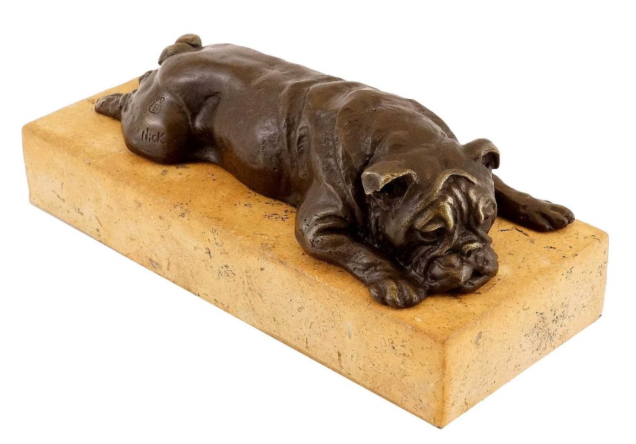 Kunst & Ambiente Britische Bulldogge In Bronze Auf Gelbem Natursteinsockel Hot