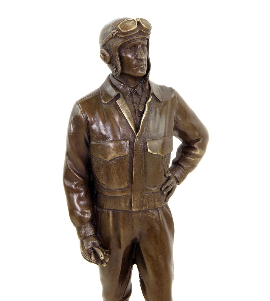 Kunst & Ambiente Pilot - Fliegerstatue Aus Dem 1.Weltkrieg - Signierte Bronzefigur - Militaria New