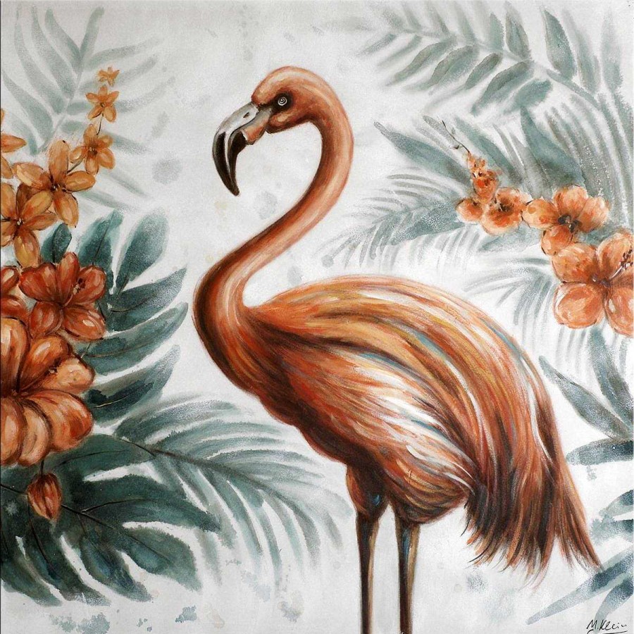 Martin Klein Flamingo Show - Modernes Olgemalde - Flamingo Bild Auf Leinwand Online