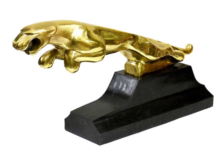 Kunst & Ambiente Xxl Jaguar Kuhlerfigur In Bronze - Der Leaper - Auf Marmorsockel Clearance