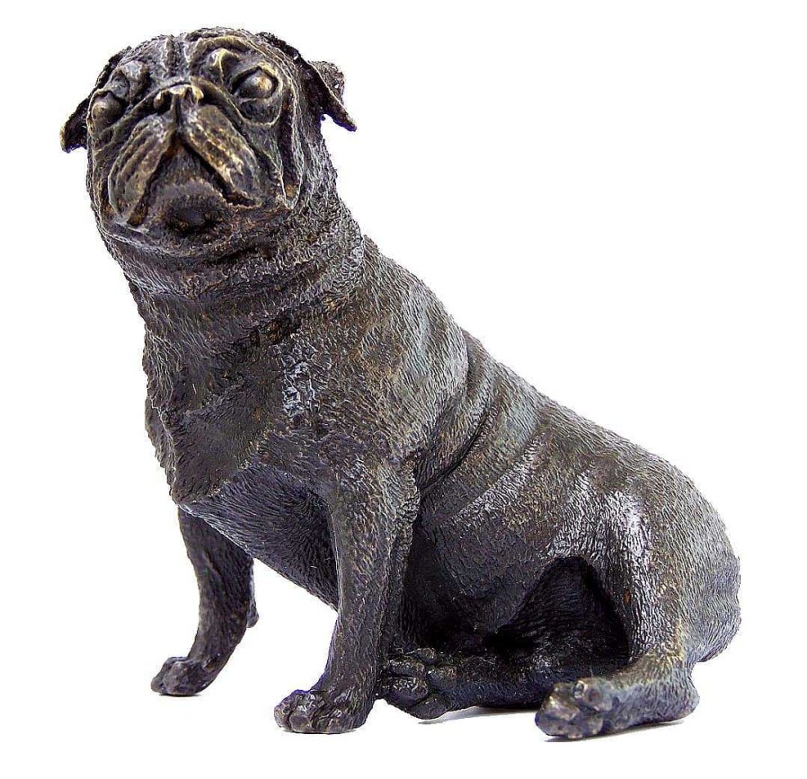 Kunst & Ambiente Kleiner Sitzender Mops - Tierskulptur - Wiener Bronze - Hunde Bronzefigur Online