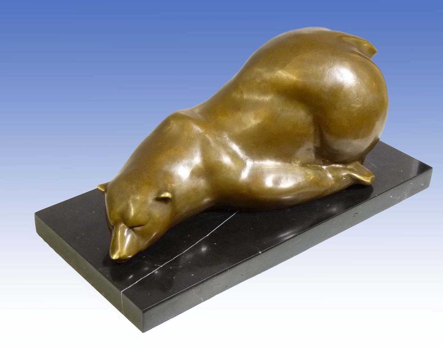 Kunst & Ambiente Grose Bronzefigur - Tierskulptur - Ruhender Eisbar - Auf Marmorsockel Online