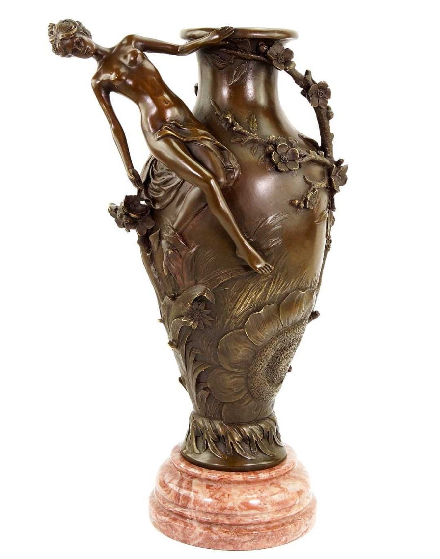 Auguste Moreau Jugendstil Vase Aus Bronze - Signiert Moreau - Erotik Akt Hot