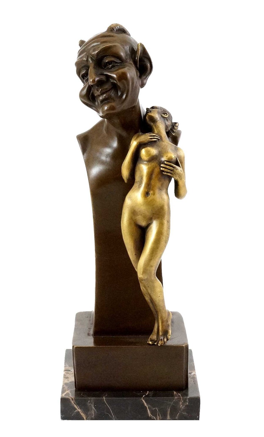 Franz Bergmann Faun - Teufel Buste Mit Jungfrau - Wiener Bronze - Bergmann Online