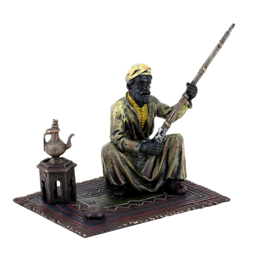 Franz Bergmann Wiener Bronze Araber Figur - Araberkrieger Auf Teppich - Bergmann Clearance