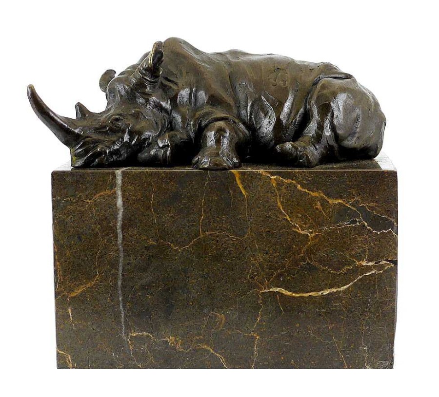 Miguel Fernando Lopez (Milo) Tierfigur Aus Bronze - Ruhendes Nashorn - Signiert Milo New