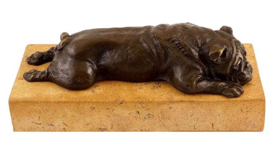 Kunst & Ambiente Britische Bulldogge In Bronze Auf Gelbem Natursteinsockel Online