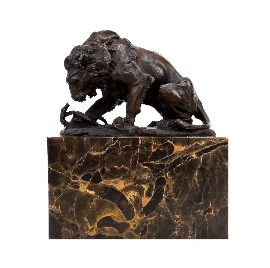 Antoine-Louis Barye Bronzeskulptur - Lowe Mit Schlange (1838) - Signiert Barye - Tierfigur Clearance