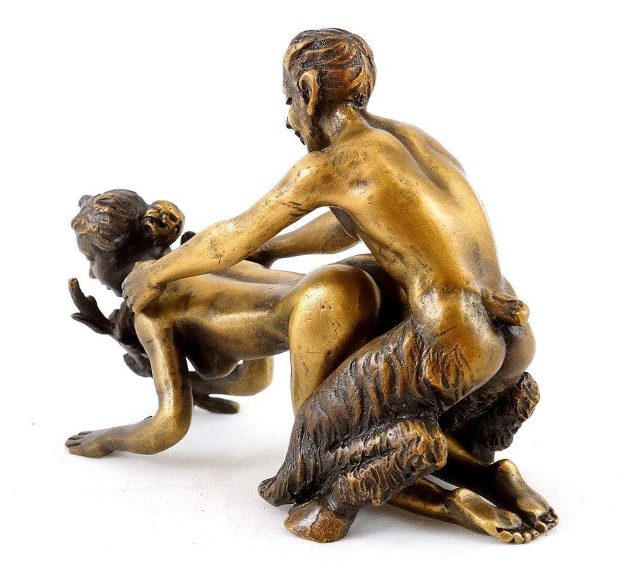 Franz Bergmann 2-Tlg. Bronzefigur - Faun Verfuhrt Jungfer - Bergmann-Stempel New