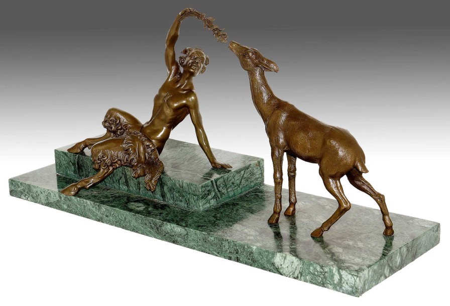 Kunst & Ambiente Wiener Bronze - Satyr Lockt Reh - Sign. Bouraine - 100 % Bronze Online