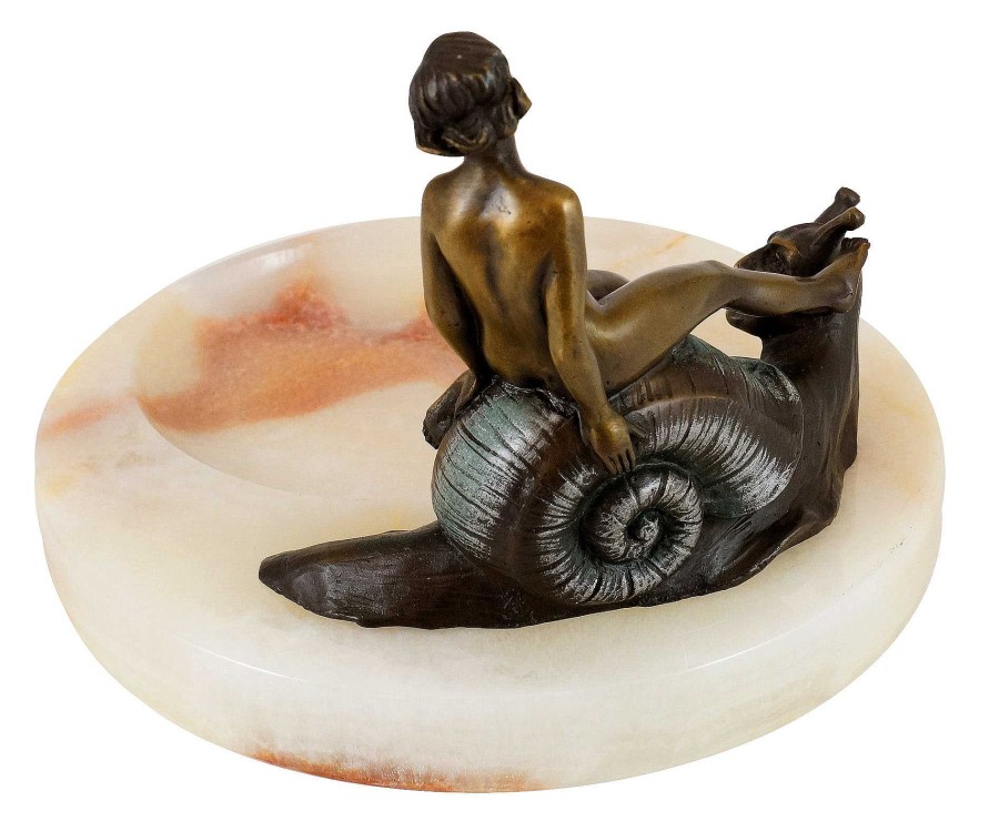 Kunst & Ambiente Wiener Bronzefigur Auf Marmorschale - Frauenakt Auf Schnecke Hot